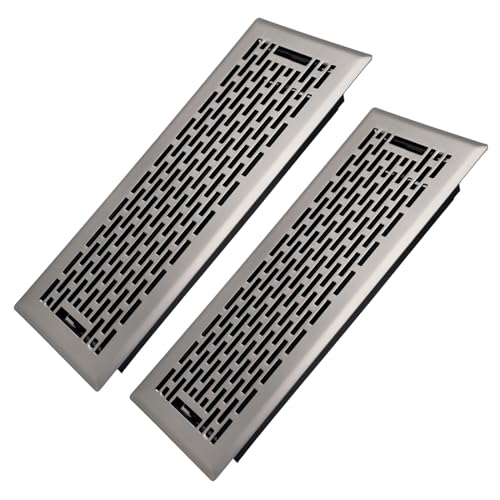 4x12 Inches 2 Pack Heavy Duty Walkable Floor Register - Easy Adjust Air Supply Lever Decorative Floor Vent Covers - Boston Design Vent Covers for Home - Satin Nickel