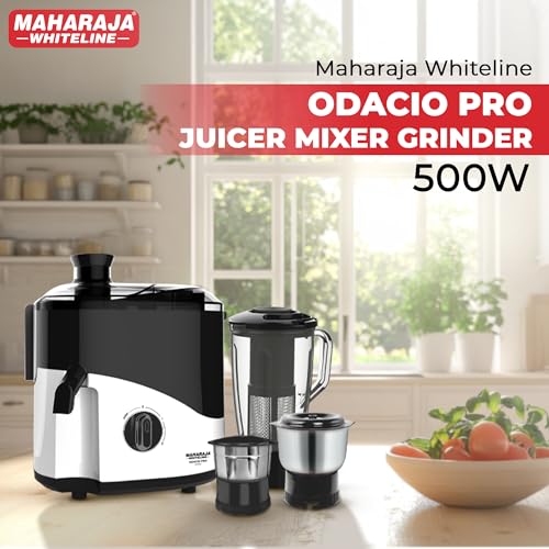 Image of Maharaja Whiteline Odacio Pro Juicer Mixer Grinder With 3 Versatile Jars || 500 Watt || Food Grade Safe || 2 Year Warranty || Black and White