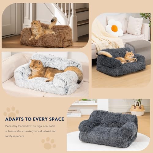 Avont Flauschig Katzenbett, abnehmbar & waschbar Bezug Katzensofa für Katzen klein Hunde -Grau
