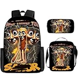 General Mochila para niños y niñas, con bolsa de almuerzo y estuche de lápiz, adecuada para niños de 8 a 12 años(D,3pcs)