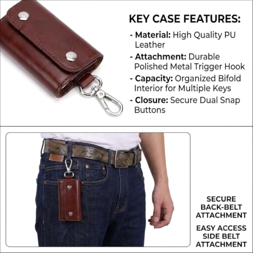 Image of Leather Key Pouch Keychain for Men & Women - Key Holder Wallet with Key Ring | Compact Key Organizer Case for Car Keys, House Keys & Coins | Small Leather Key Wallet Pouch