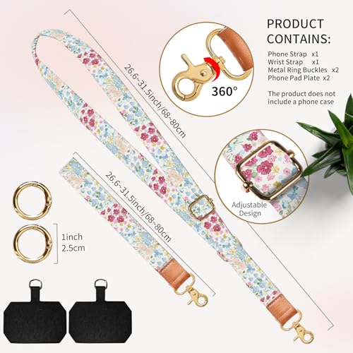 BeauBeast Cell Phone Lanyard Adjustable Crossbody Strap, Cute Universal Phone Neck Wristlet Wrist Strap Patch for Keys Case Accessories Colorful Boho Flowers by BeauBeast - Used condition - Image 5