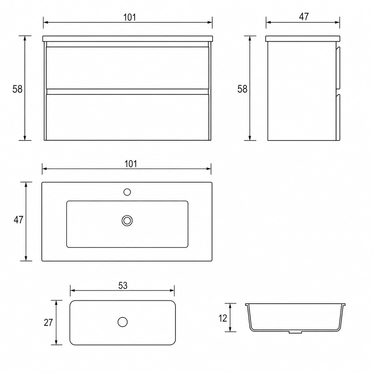 Yellowshop | Mobile Bagno Sospeso CLOE - Composizione Completa con Lavabo Ceramica, Chiusura Soft Close, Finitura Rovere (100 cm, Mobile con Lavabo)