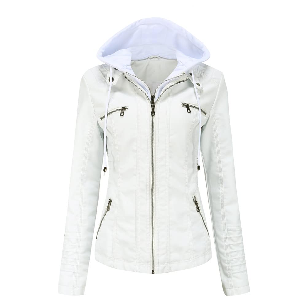 DISSA Damen Kunstleder Kapuzen-Bikerjacke RV,EU 36-52