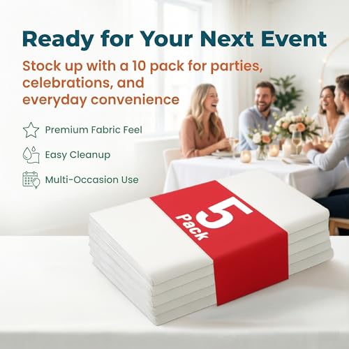 Image of Plastic Table Cloth, 5 Packs Disposable Tablecloth 54 X 108 Inch White Plastic Tablecloth for Rectangle Tables Tougher PEVA Table Cover for Party Decorations Picnic Graduation Camping Birthday