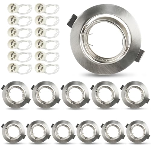 Seruno X 12X Cornice Faretti incasso cartongesso GU10 – Orientabili 30°, Ø90mm, per GU10 LED, Struttura in Metallo Cromato, Foro 68-80mm, con Portalampada – Faretti LED da Incasso per Cartongesso