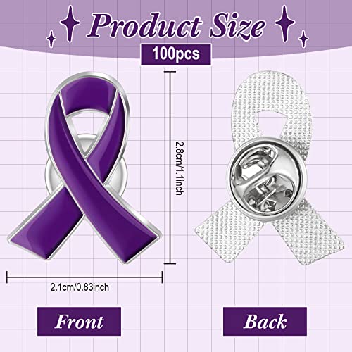 Image of Lupus Awareness Pin Purple Ribbon Lapel Pin Domestic Violence Overdose Alzheimers Pancreatic Cancer Awareness Products for Women Man Charity Public Social Event Supplies (100 Pieces)