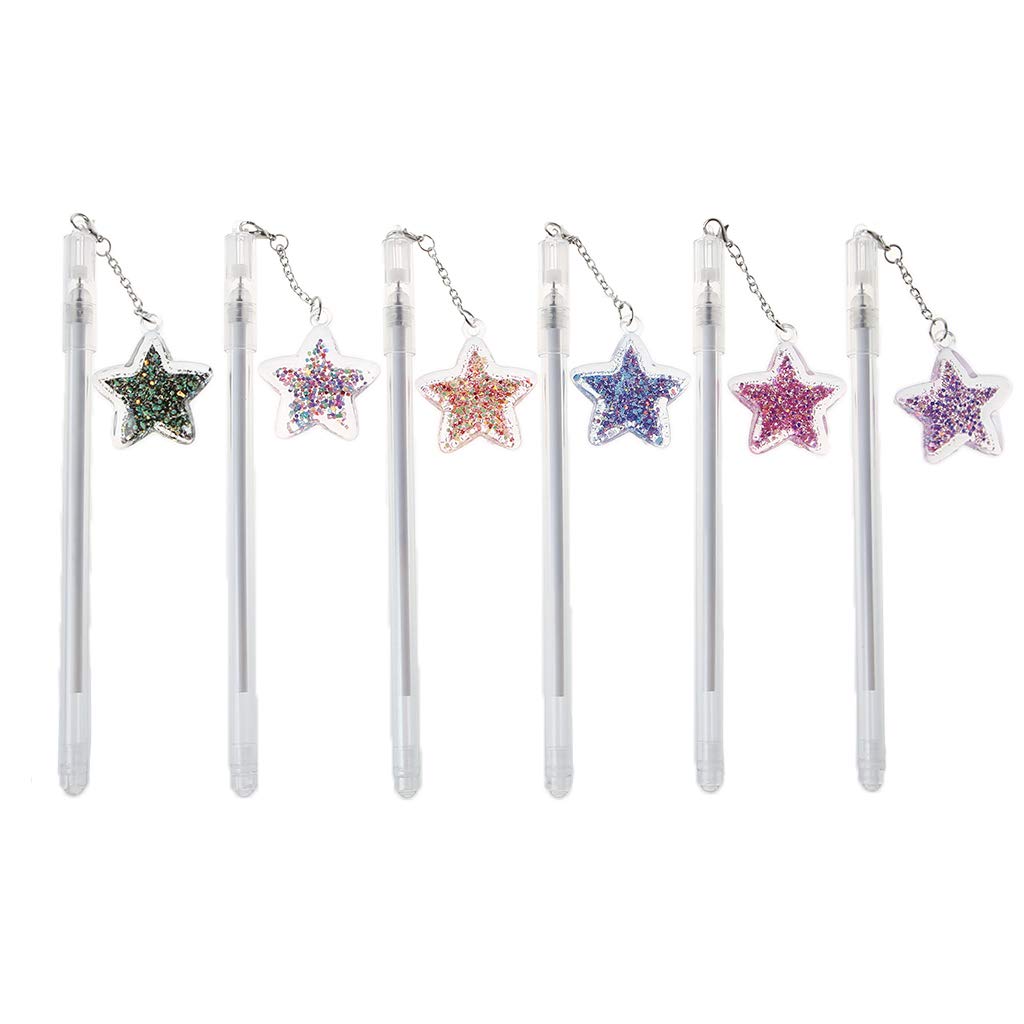 JUNESUN Gel Pen with 0 5mm Point Cartridge Pen Chain Decor Black Ink Shinny Pentagram Embellishment Stationery Supplies
