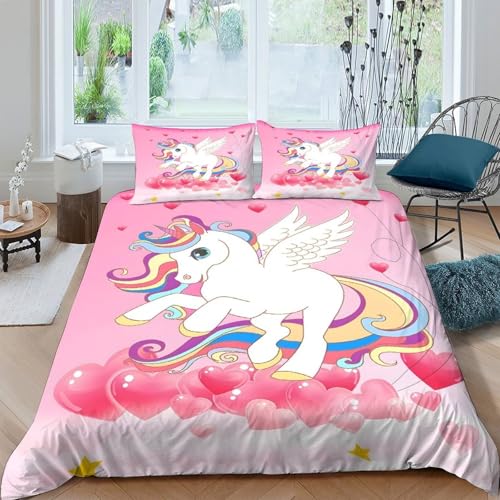 Parure de Lit Licorne avec des ailes en microfibre 135x200cm pour lit simple