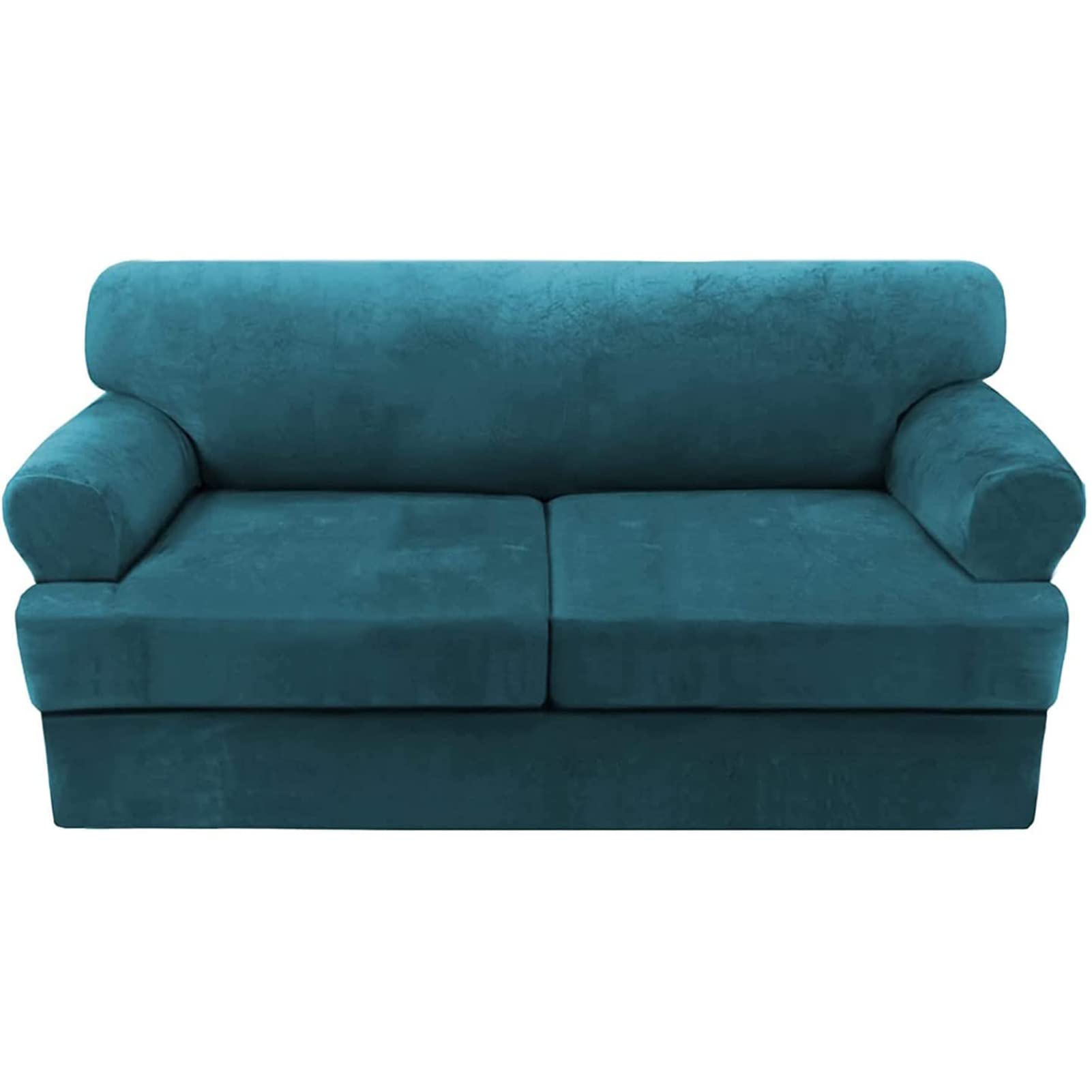 GEBIN Sofa Cover T Cushion Sofa Slipcovers Velvet Couch Cover Furniture Protector Stretch T Cushion Sofa Covers for 2/3 Seater Couch with Individual T Cushion Covers Washable (Deep Teal,Loveseat)