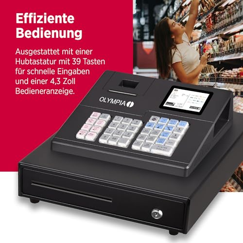 Olympia K100 cash register | cash register for retail | LED customer display | 58 mm thermal printer | Android 11 operating system | hub keyboard 39 keys | graphic receipt logo | incl. cash drawer