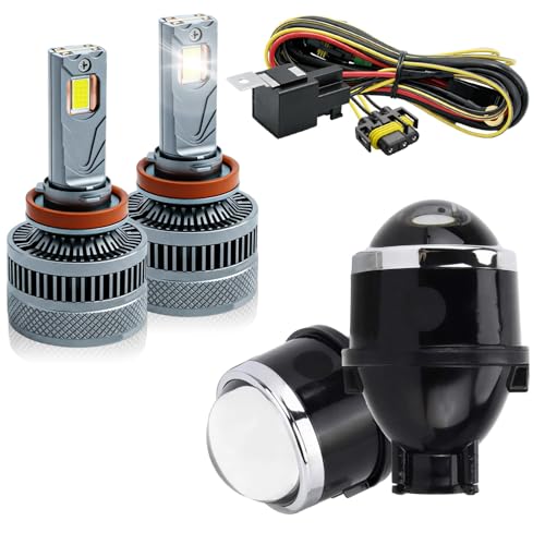 Image of Carzex 12V 3.0 inch Projector Lens Fog Light Hi-Lo Beam BI-Xenon Projector Housing with 300W H8 /H11 Automotive LED Bulbs and Relay Wiring Kit Combo (SILVER /A180 Series)