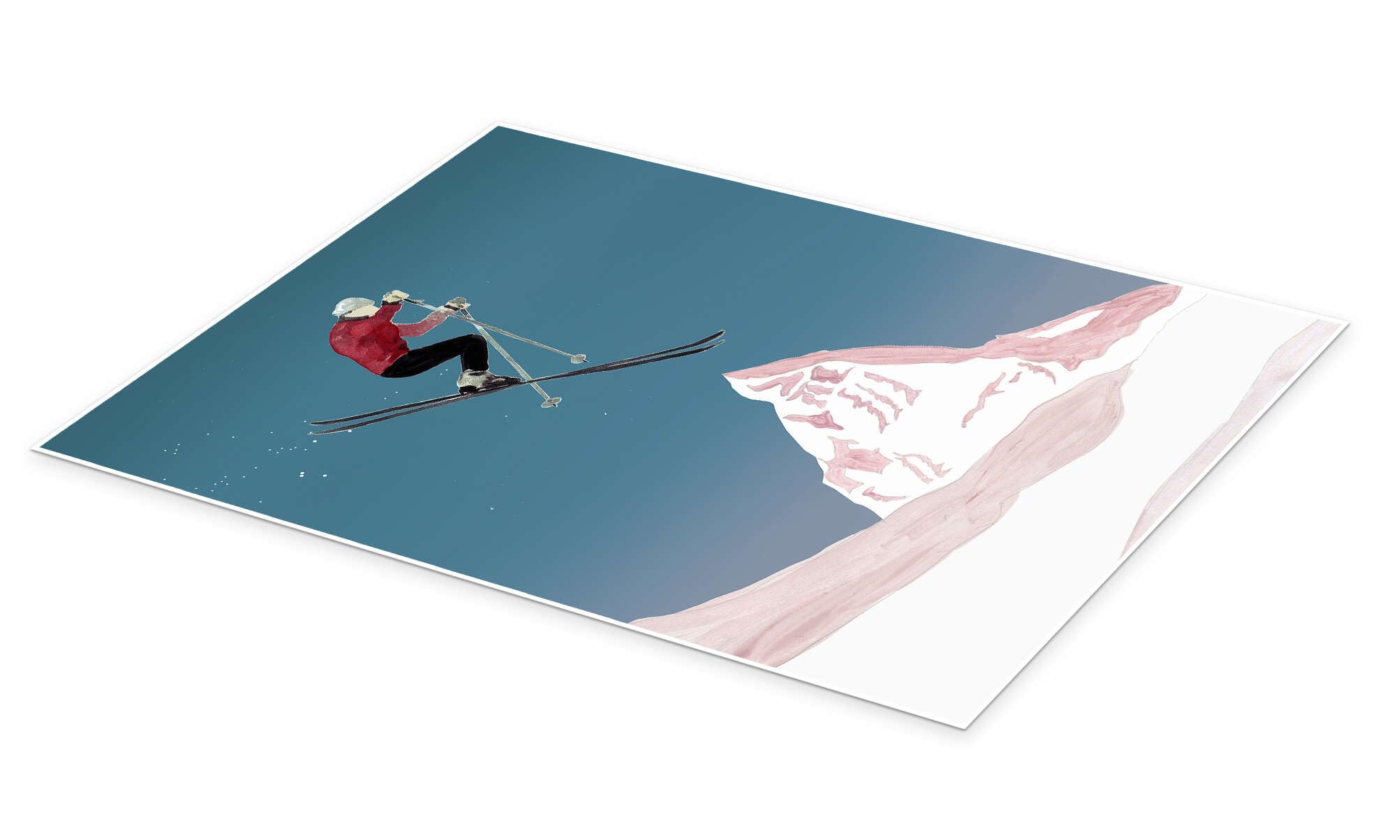 Posterlounge Skier at the Jump Poster | 90 x 120 cm di Mantika Studio Blu Quadri Decorazione per pareti