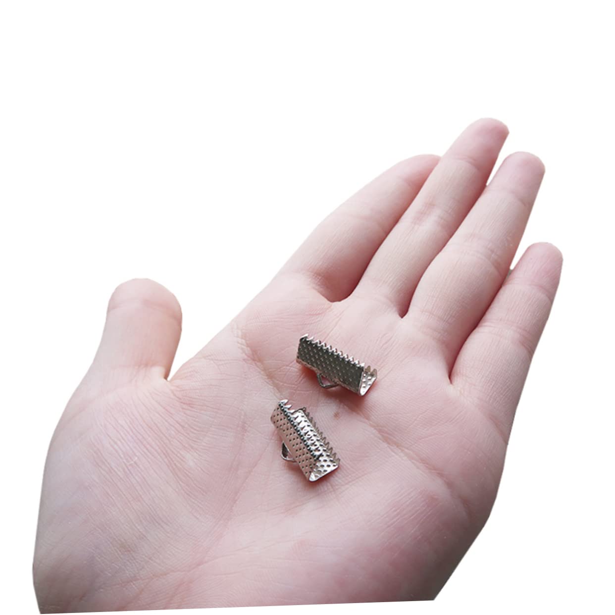 Beatifufu DIY Jewelry Making Essentials 100pcs 1cm Plated Ribbon Ends Metal Fastener Clasps Crimp End Clamps Buckles Zipper Clips