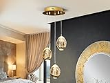Regolabile in altezza Schuller Roc - LED integrato a 3 luci in cristallo a grappolo con pendente a soffitto a goccia, effetto bolla d\'oro