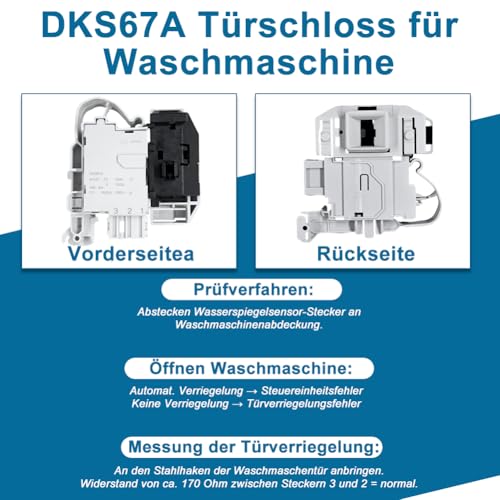 Tyafzzn DKS67A Ersatzteil für Elektrisches Türschloss für Waschmaschine, Kompatibel mit Bosch, Siemens IQ500 IQ300 IQ700 Trommelwaschmaschine Schalter