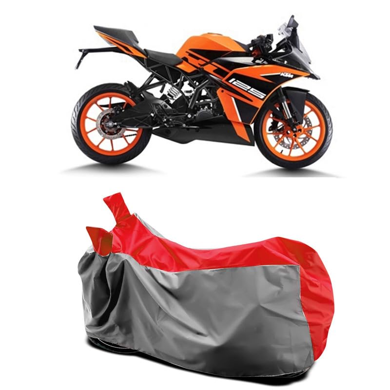 Image of DUFFEL-Two Wheeler Bike Body Cover Compatible for KTM Rc 125 Bs6 Heat Protectio /UV-Rays /Birds Dropping /DustProof /Waterproof All Variants [Gray Red]