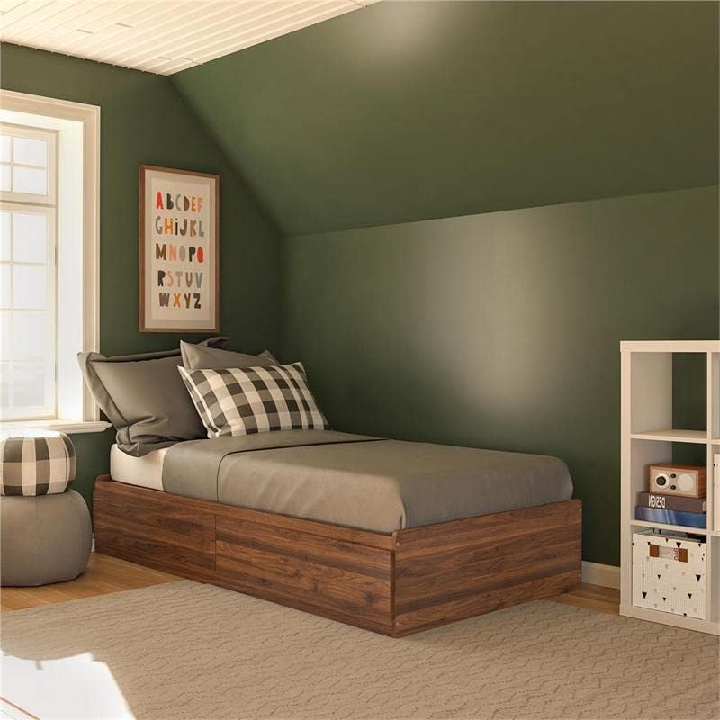 Ameriwood Home Twin Platform Bed with Drawers, Walnut