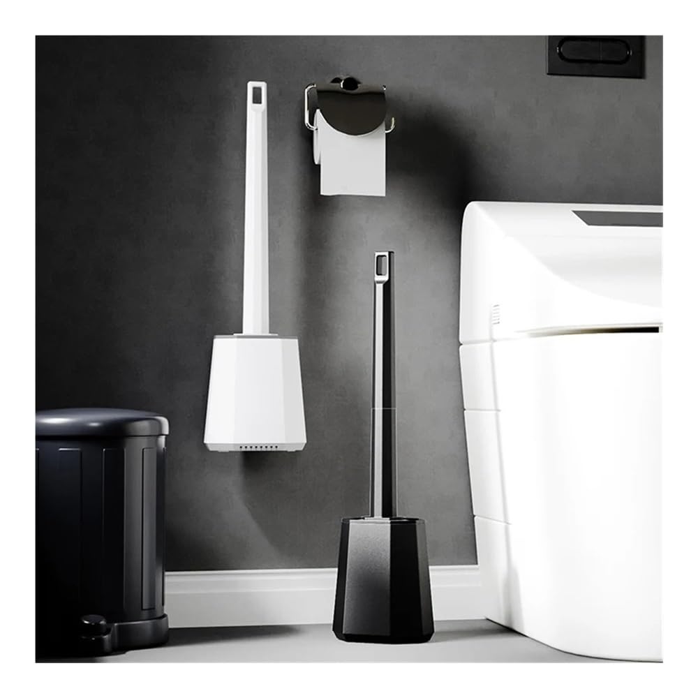 Toilettenbürste Polygonale Silikonbürste for Aufhängen an der Wand mit Kunststoffhalter for das Badezimmer(White)