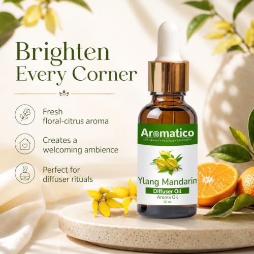 Image of AROMATICO Ylang Mandarin Diffuser Oil | Long Lasting Scented Home Fragrance | Natural Essential diffuser Oil Fragrance Sleep & Pure Aromatherapy 30ML