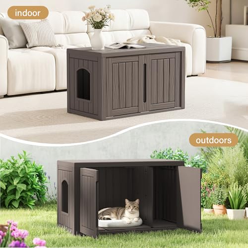 Image of Cat Litter Box Enclosure, Covered Cat Litter Box with Adjustable Partition, Multi-Functional Hidden Enclosed Litter Box Furniture, Easy to Clean & Assemble, Grey