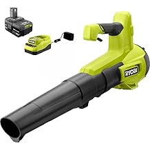 RYOBI ONE+ 18V 100 MPH 325 CFM Cordless Battery Variable Speed Jet Fan Leaf Blower with 4.0 Ah Battery and Charger, GREEN