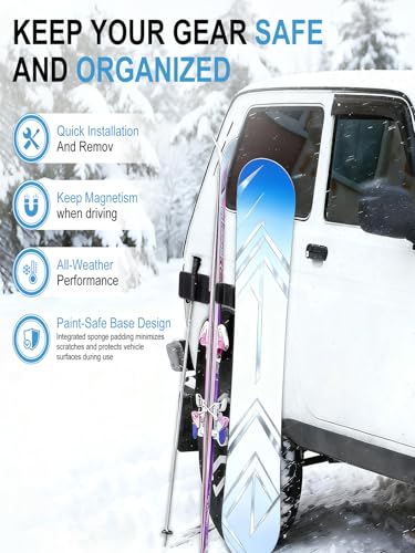CrsaSwivo Magnetic Ski Holder for Side of Car - Magnetic Snowboard Mount - Holders to Prevent Ski Snowboard and Ski Pole from Tipping Over, Vehicle Paint Protection - Snowboard Accessories (2 Pack) - Thumbnail 4