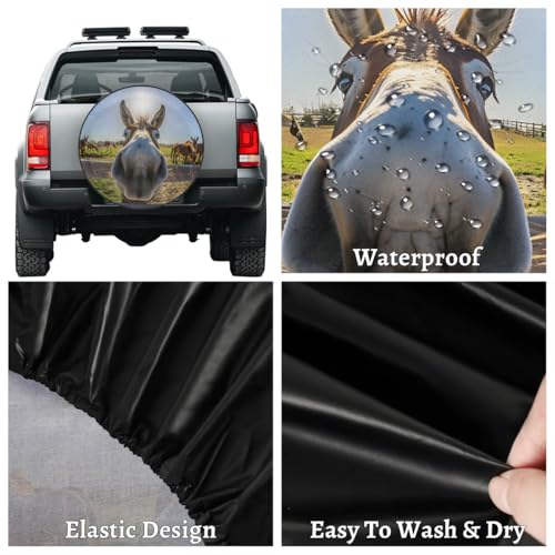 Image of Spare Tire Cover for RV Trailer, Animal Donkey Tire Covers Universal Fit for Travel Trailer Camper Jeep RV SUV Truck Waterproof Wheel Cover (14 inch for Diameter 25 inch - 27 inch)