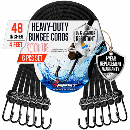 Image of Bungee Cords with Hooks 48 Inch - 6Pcs Heavy Duty Outdoor 4ft Bungees