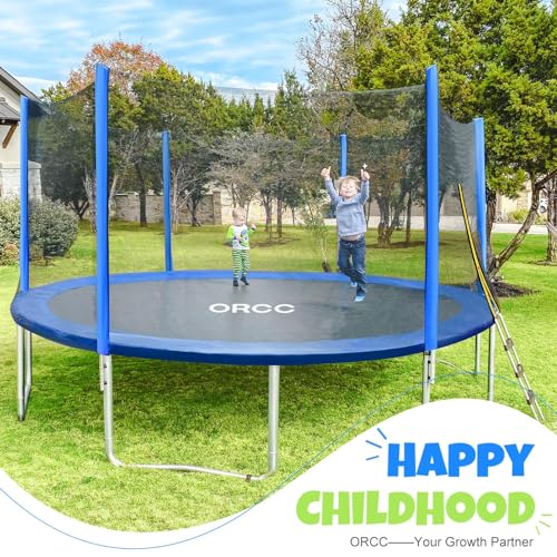 ORCC 1200LBS Weight Capacity 16 15 14 12 10ft Trampoline for Kids and Adults Outdoor Trampolines with Safety Enclosure Net Wind Stakes Non-Slip Ladder