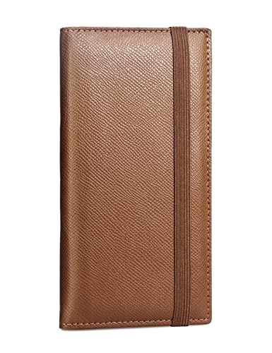Image of Yarnic Checkbook Cover for Personal Checkbook, Checkbook Holder with Pen Holder & Built-in Clear Plastic Divider for Duplicate Checks (Tan)