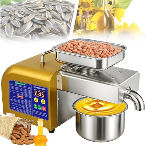 SgyGlyn Máquina automática eléctrica de extracción de Aceite de 1100 W, Molino Comercial para Frutos Secos y Semillas, Prensa en frío y en Caliente de Acero Inoxidable, producción de 4 a 9 kg/h