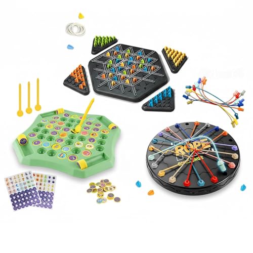 Image of SIGNAMIO Set of 3 Flipping Chess, Triangular Chess and Rope Challenge Game, 3 in 1 Strategy Board Games for 10+ Years Kids and Adults, Fun Games for Family at Home