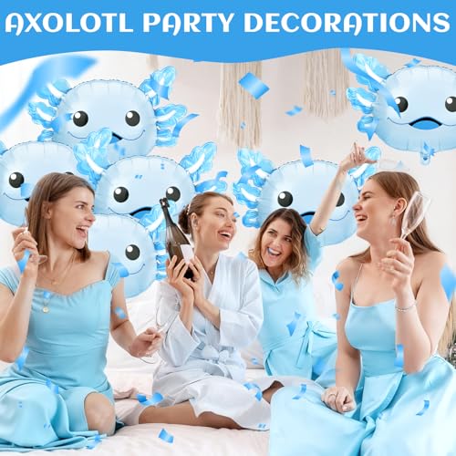 Image of 6Pcs Axolotl Birthday Decorations Axolotl Balloons Summer Party Supplies Cute Blue Inflatable Aluminum Foil Balloons for Beach Themed Favor Pool Stuffs Party Decorations