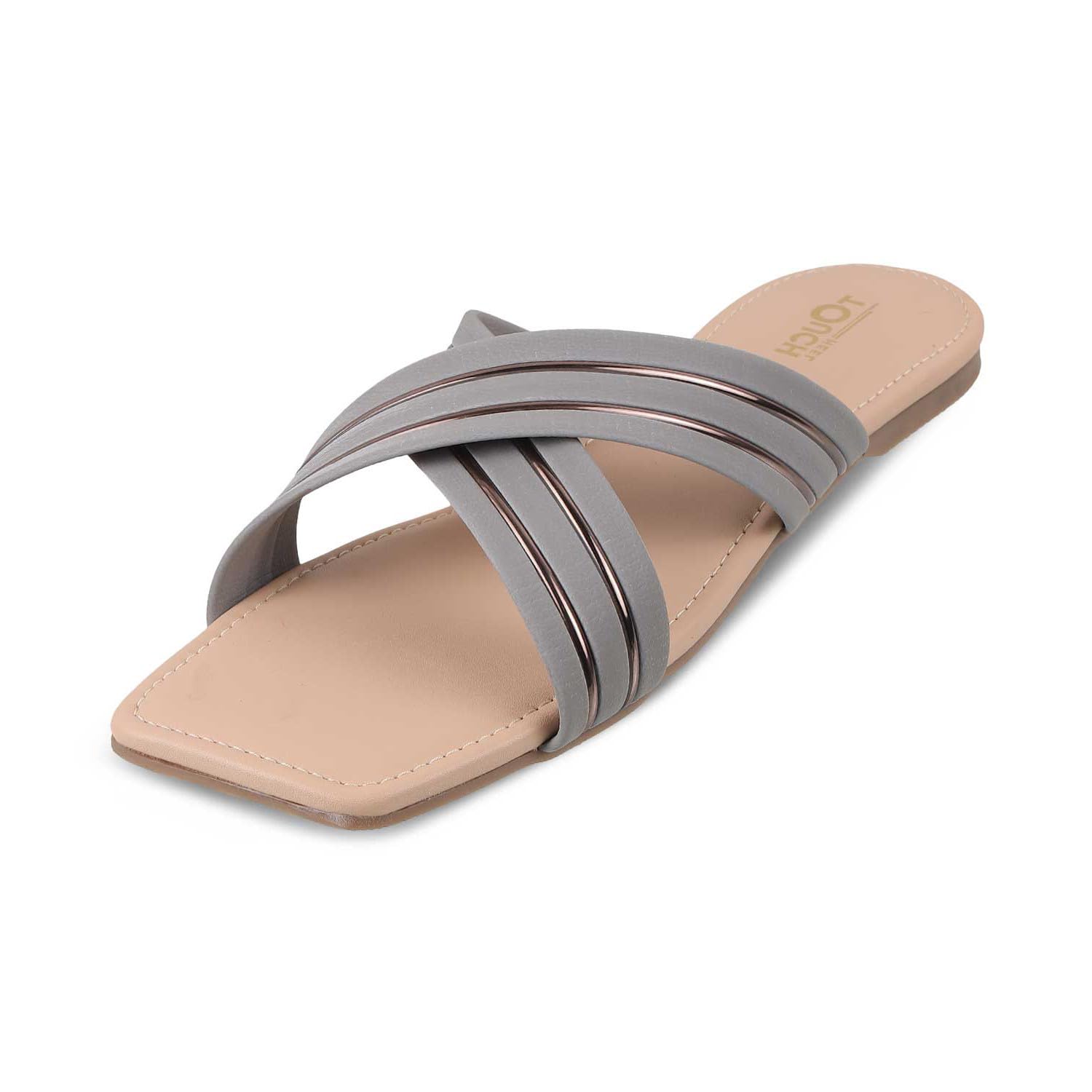 TOUCH HEEL Flats For Women Grey Strappy Open Toe Sandals - Stylish Ladies Flat Footwear for Casual and Party Occasions (Grey,3UK) (B0D62Q2TFW) Amazon Price History, Amazon Price Tracker