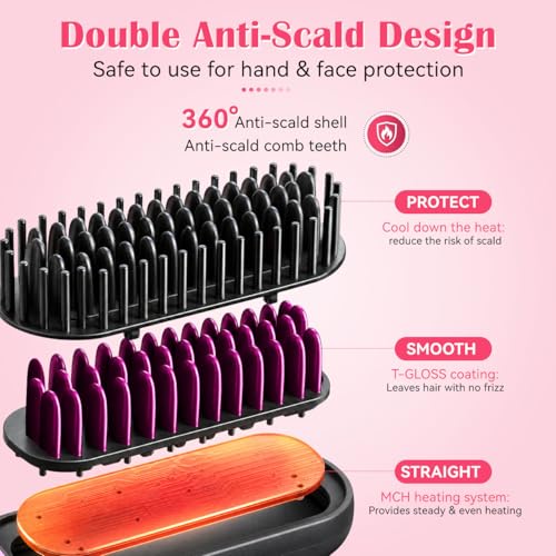 Image of Hatteker Cordless Hair Straightener Brush, Portable Hair Brush for Travel | Straightening Brush Cordless with 3 Temperature Settings, Mini Ionic Hot Comb Straightener for Women (Black)