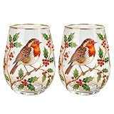 Yfjyxen 2026 Garden Morning Bliss Glass Tea Cup, Blood Rose Hummingbird Sweetness Honeybee Handcrafted Bird & Floral Art Tumbler, 14 Oz Stemless Wine Glasses Cups for Home Kitchen Party(2pcs-robins)