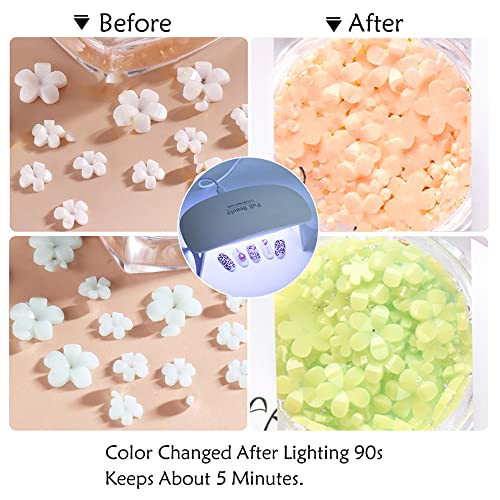 3D Flower Nail Art Charms, 6 Grids 3D Acrylic Nail Flowers Rhinestone Light Change Pink White Blue Cherry Blossom Acrylic Spring Nail Art Supplies With Pearls Manicure Diy Nail Decorations #TOP3
