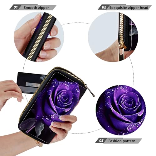 Women Wallets,Large Capacity Clutch Purse for Women Ladie Men Wallet Clearance Credit Card Holder PU Leather Handbag Clutch Purse-Purple rose4