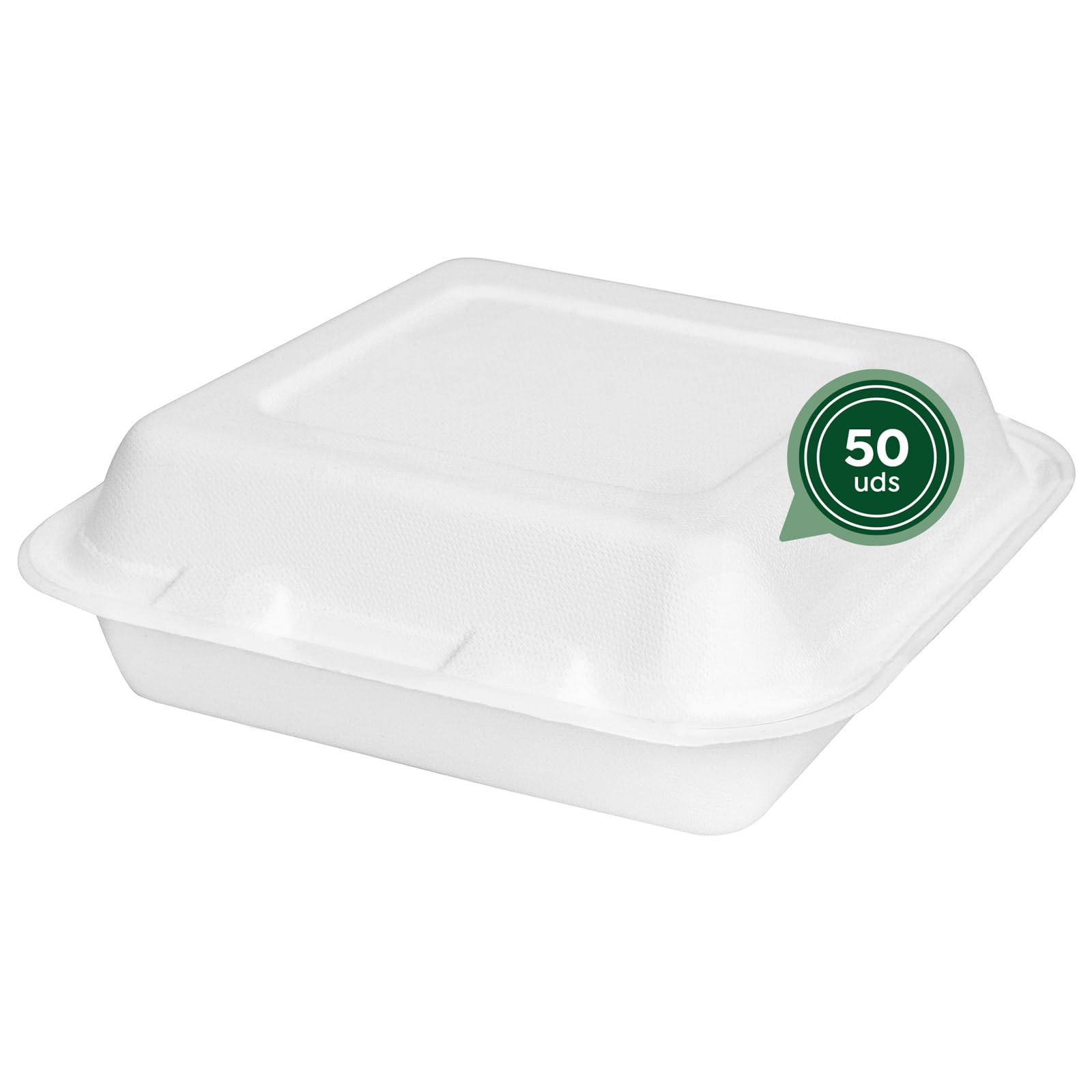MAXI PRODUCTS - Envase Caña de Azúcar Comida para Llevar - Envase Hamburguesa y Portamenús - Táper con Compartimentos para Comida - APTO PARA MICROONDAS (23 x 23 x 6 cm, 50 unidades)