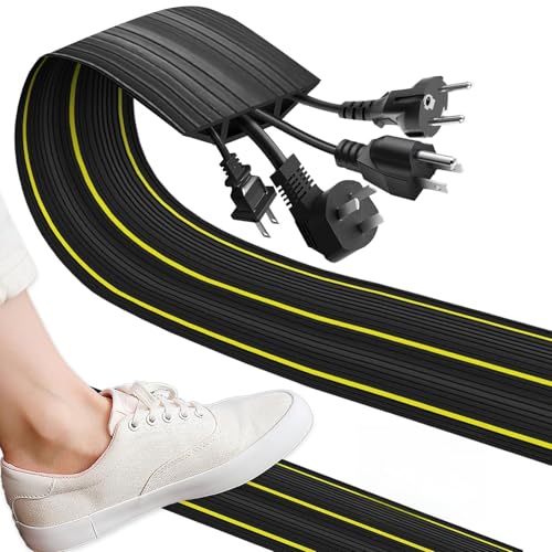 Suelo para canaletas de Cables, Puente para Cables de 4 m, Suelo Robusto para Puentes de Cables con 3 Canales, protección de Cables de Goma, conducto Modular Plano para garajes y embarcaciones, fácil