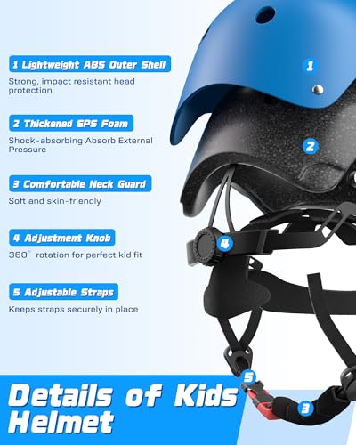 Kids Bike Helmet Set, Adjustable Helmet for Ages 3-10 Year Boys Girls, Pad Set with Knee and Elbow Pads for Bike, Roller, Skating, Scooter, Longboard and More Sports