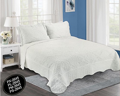 ForenTex- Colcha Boutí Cosida y Bordada, (PS-2645), Cama 90 y 105 cm, 190 x 260 cm, Blanco Crudo