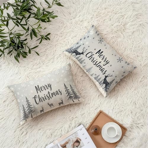 Housse coussin 50x80cm de Noël imperméable taie oreiller lin