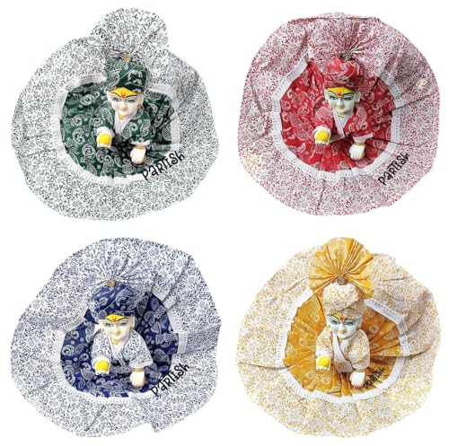 Image of Partish Laddu Gopal Summer Dress with Pagdi (Pack of 4) l Ladoo Gopal Cotton Dress l Kanha Ji Poshak Size 0 1 2 3 4 5 6 (Design C, Size 2)