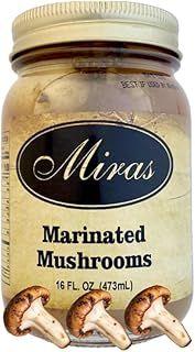 (Pack of 1) Miras Marinated Mushrooms - Delicious Gourmet Mushrooms in Flavorful Marinade - Perfect for Salads, & Appetizers - 16oz Jar