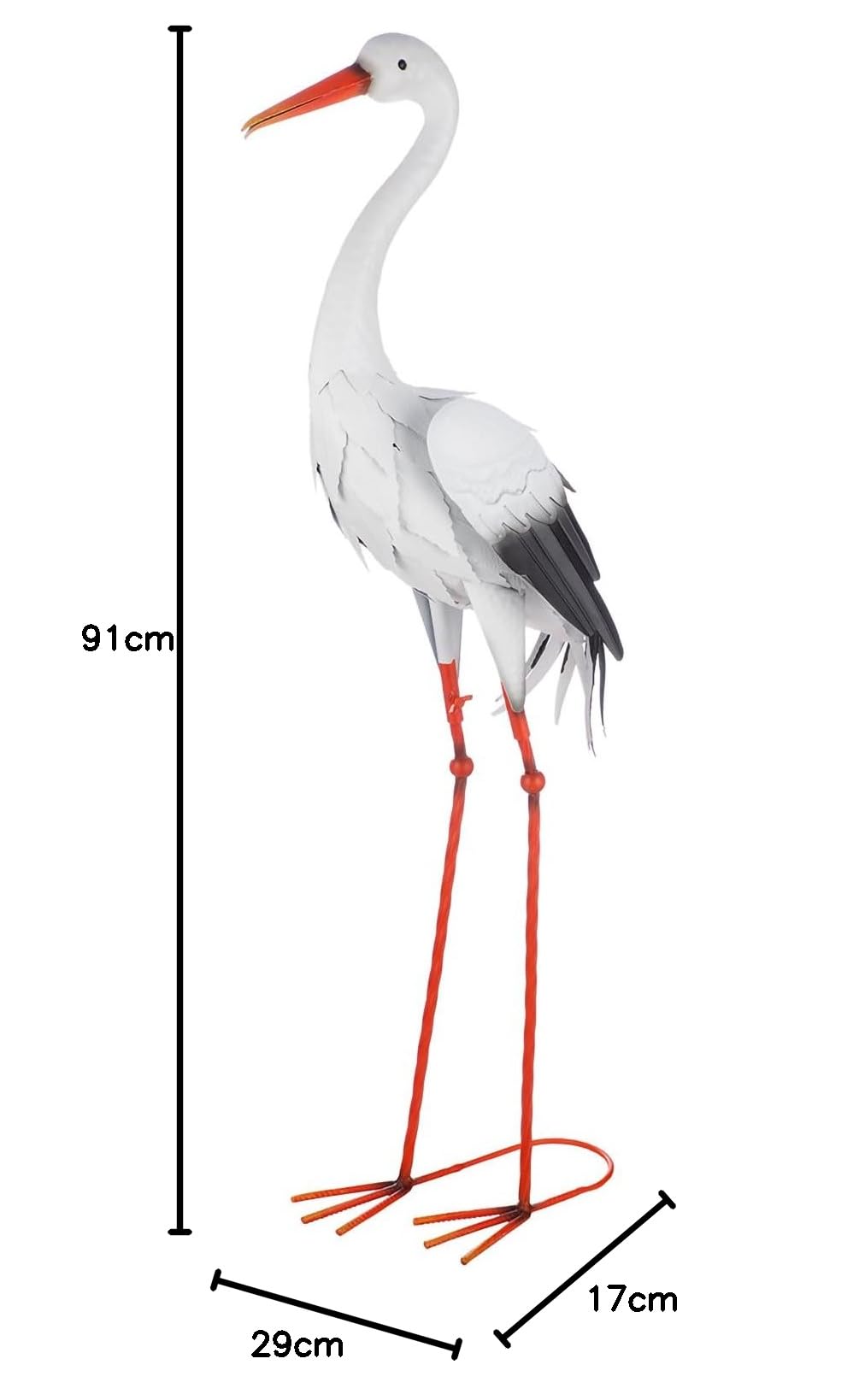 GILDE Figurka bociana z metalu - biała - wysokość 91 cm - motyw ptaka - ogród - dekoracja - rzeźba - na zewnątrz