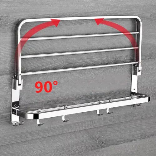 Image of Stainless Steel 304 Grade Dual Folding Towel Rack for Bathroom /Towel Stand /Hanger /Bathroom Accessories (24 Inch-Chrome) (Steel Folding Towel Hanger 60L x 22W x 21H)