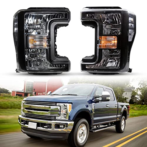 Nixon Offroad Headlights for Ford F-250 F-350 F-450 Super Duty 2017 2018 2019 Head Lights Assembly LED Projector DRL Replacement Turn Signal High Low Beam 1 Pair (Matte Black Housing / Clear Lens)