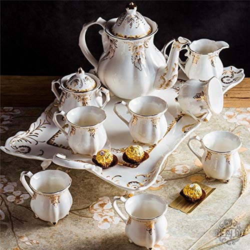 Porzellan Kaffeekanne Set Weihnachten Keramik Kaffeeset Stil Teeservice mit Tablett Englisch Nachmittagsteekanne   Tee   Kaffeetasse Geschenkset-Over_Eight-Piece_Set_A Cover